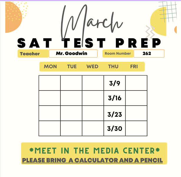 March SAT Test Prep Calendar Pinelands High School