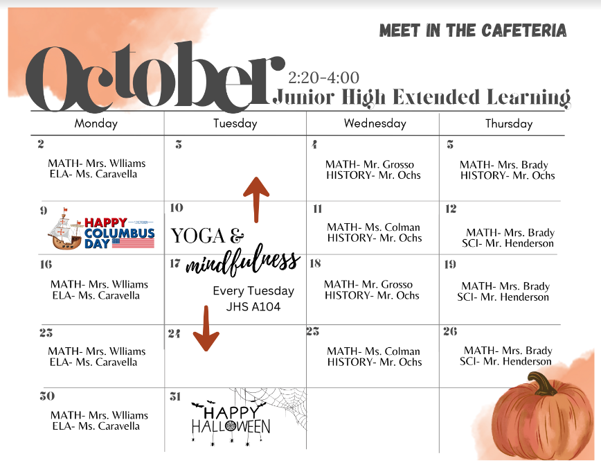 October 2023 JHS After School Extra Help Calendar