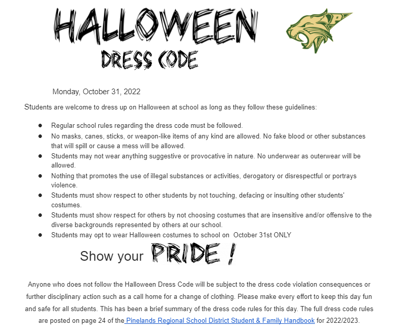 Halloween Dress Code 10/31/22