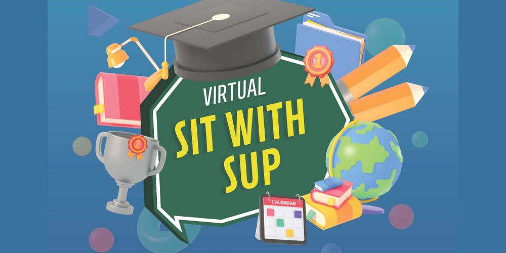 Virtual Sit With Sup, speech bubble with educational related objects